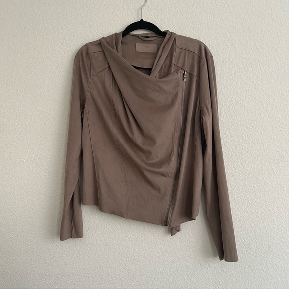 Blank NYC Drape Front Faux Suede Tan Jacket Size Large - Picture 7 of 8